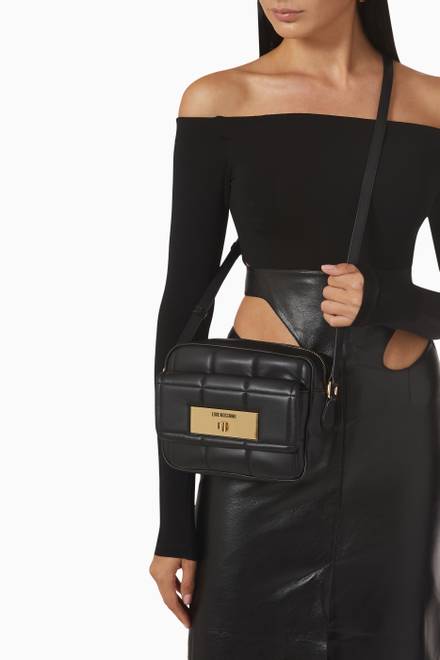 hover state of Quilted Crossbody Bag in Faux Leather