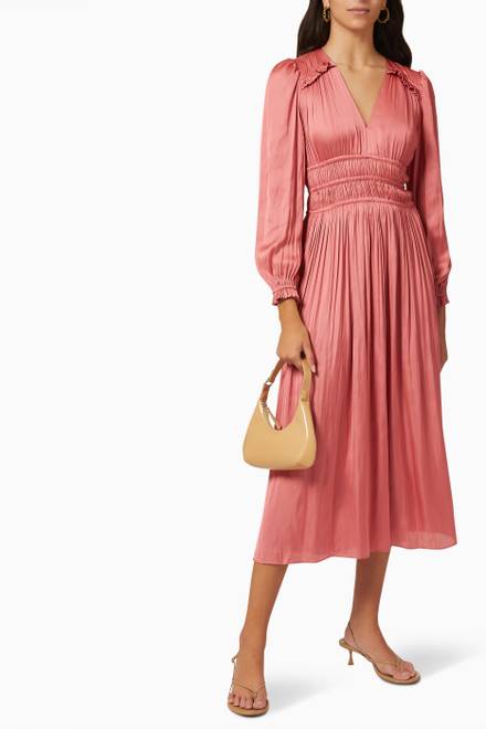 hover state of Pleated Midi Dress in Satin