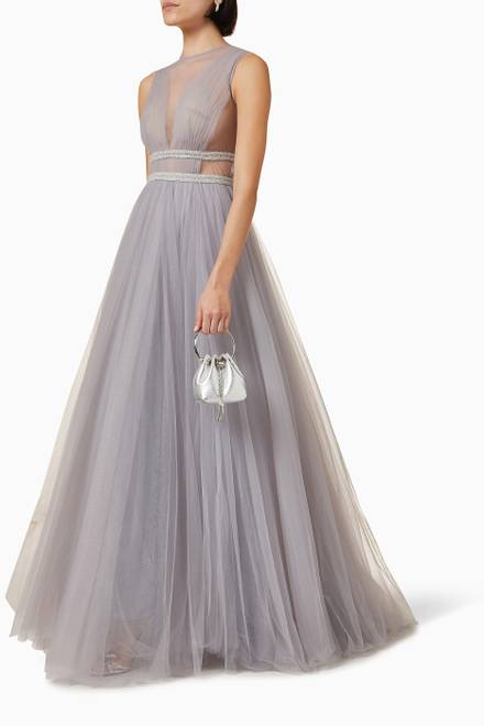 hover state of Illusion Plunge Neck Gown in Tulle