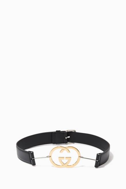 Shop Gucci Black Double G Buckle Belt in Leather for Women | Ounass UAE