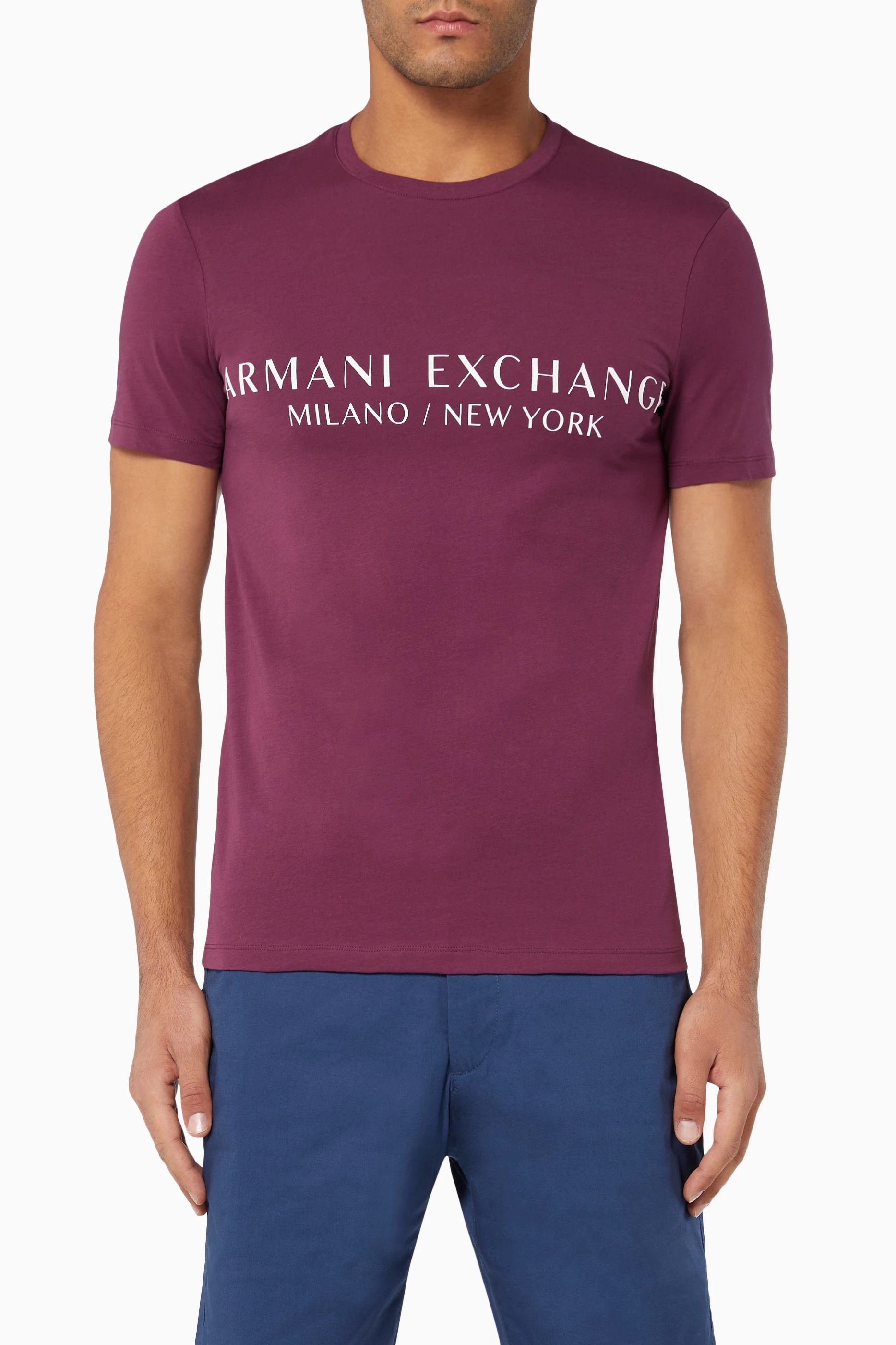 Shop Armani Exchange Burgundy Logo Cotton T-Shirt for MEN | Ounass Saudi  Arabia