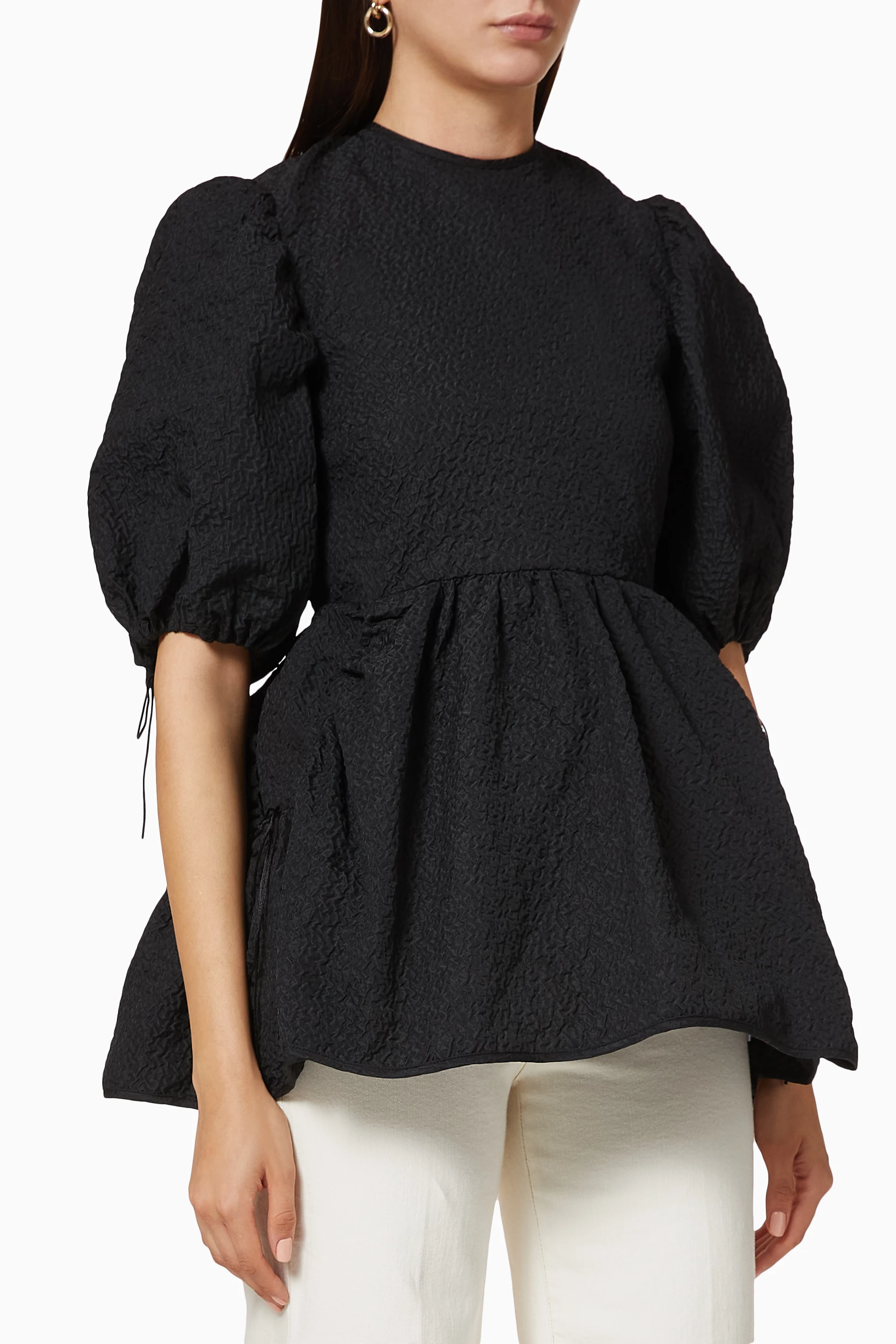Shop Cecilie Bahnsen Black Lulu Peplum Top for WOMEN | Ounass ...