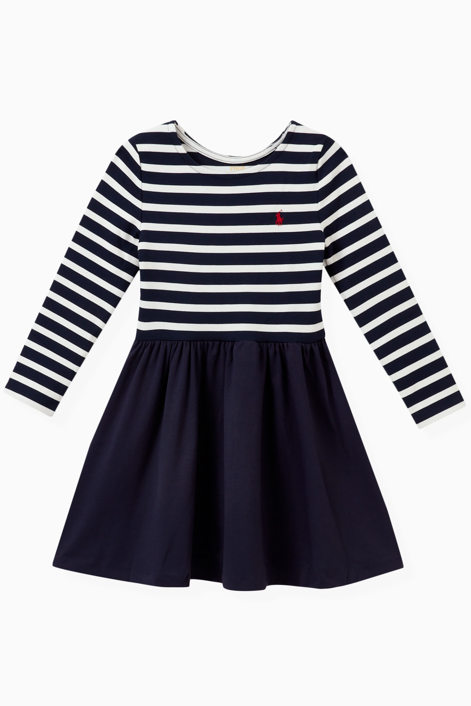 Shop Polo Ralph Lauren Blue Striped Day Dress in Cotton for KIDS | Ounass  Qatar