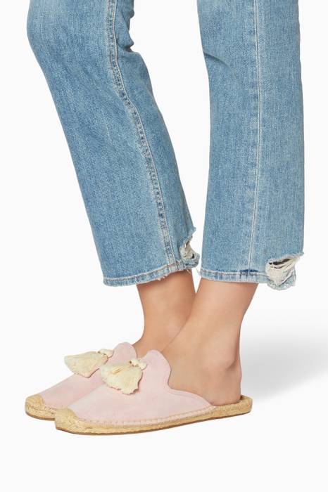 pink tassel mules